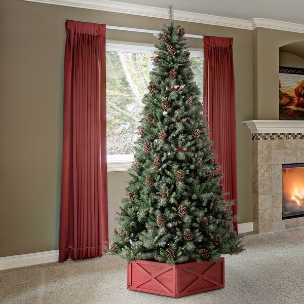 Glitzhome 9ft PreLit Green Pine Artificial Christmas Tree with 1000 Warm White Lights