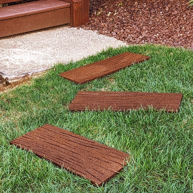 Flexon Rubber Railroad Tie Decorative Lawn And Garden Stepping Stone Set Of 3