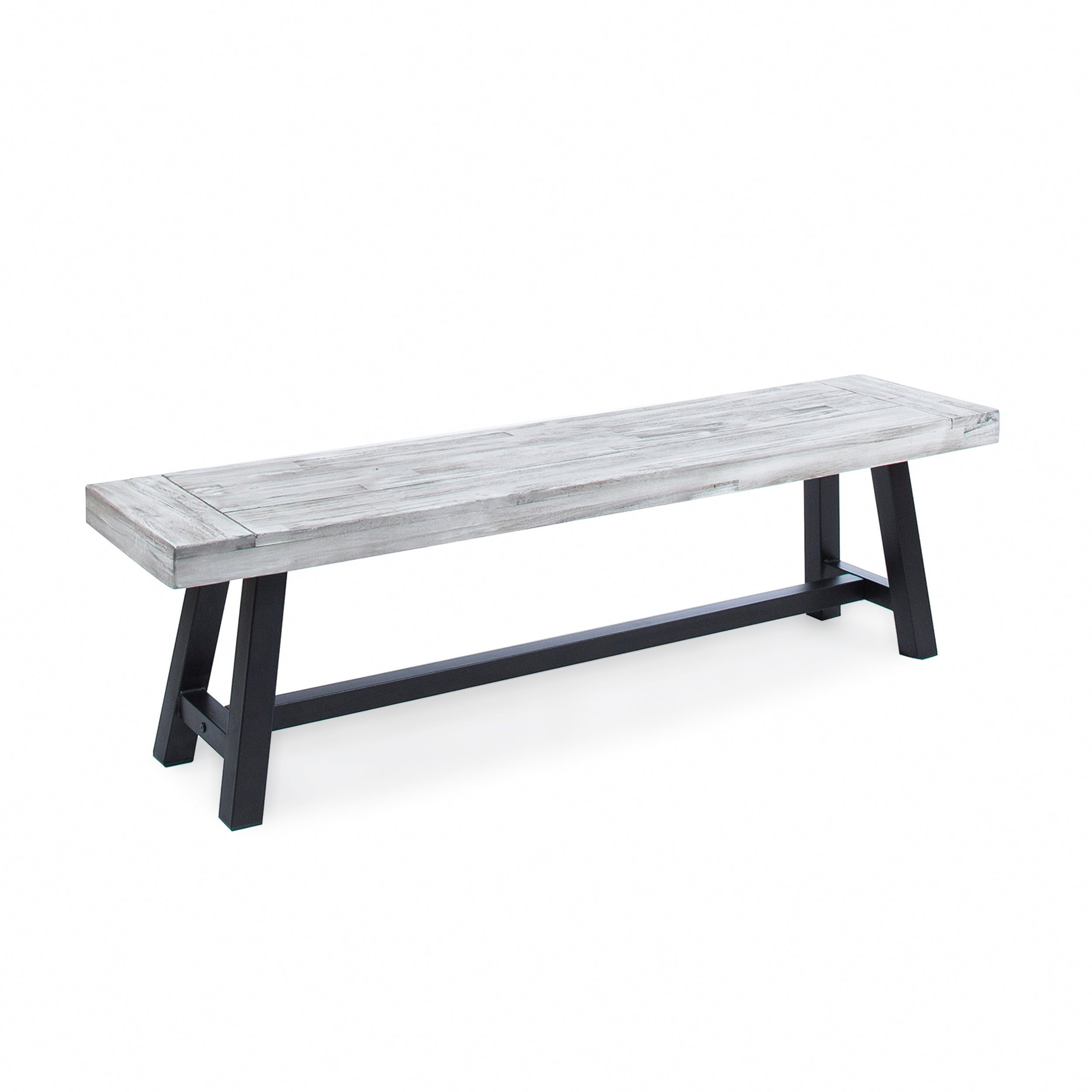 Bowman Outdoor Acacia Wood Dining Bench with Rustic Metal Finish Frame