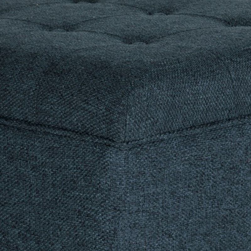 Textured Fabric Upholstered Wooden Ottoman With Button Tufted Top， Blue and Brown