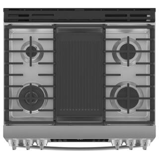 GE Profile 30 in. 5.6 cu. ft. Smart Slide-In Gas Range in Fingerprint Resistant Stainless with Convection and Air Fry PGS930YPFS