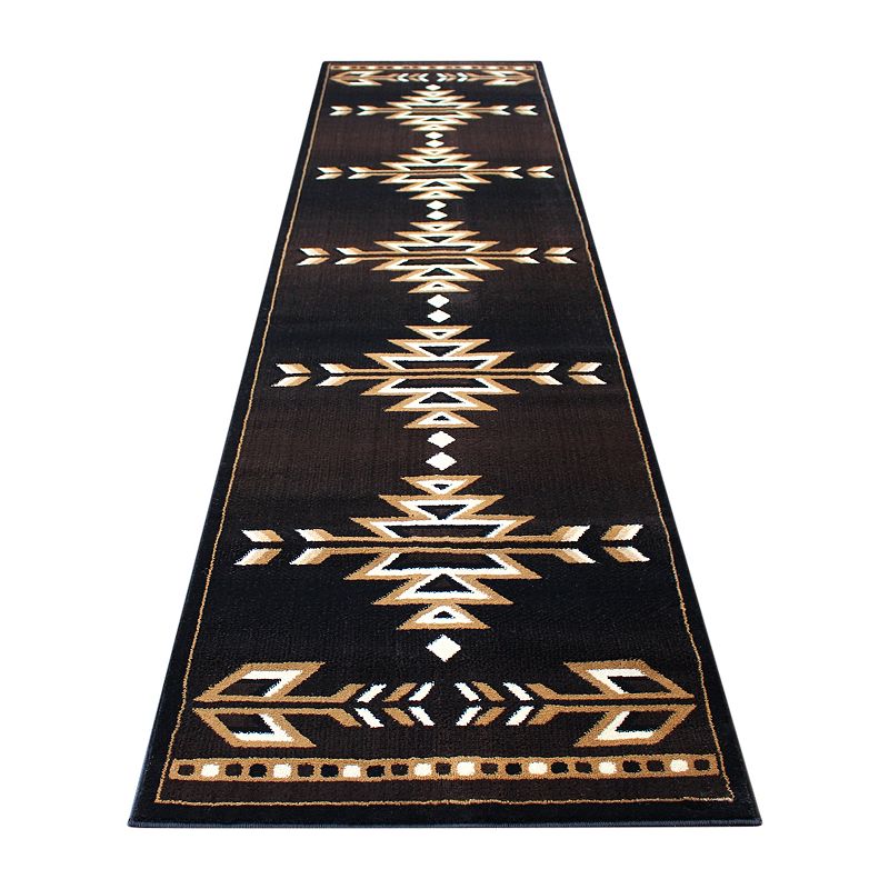 Masada Rugs Masada Rugs 3'x10' Southwest Native American Area Rug in Brown， Black， Beige and Ivory