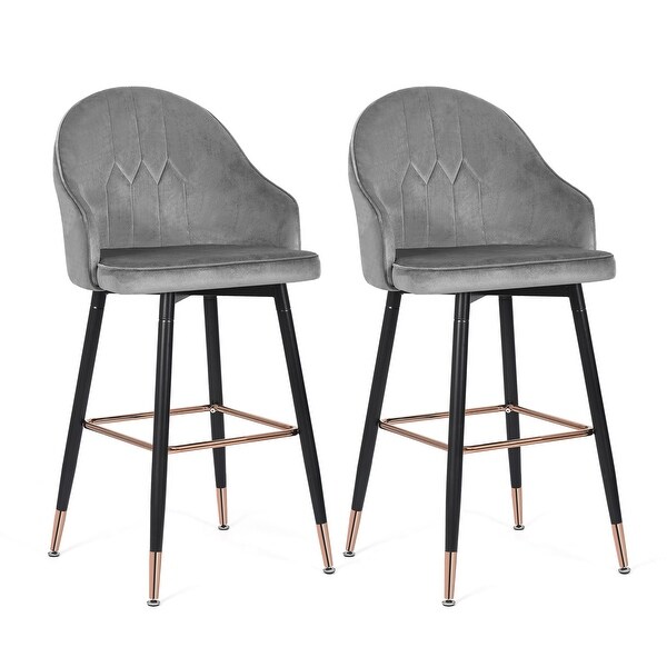 Adeco Set of 2 Velvet Bar Stools with Metal Legs