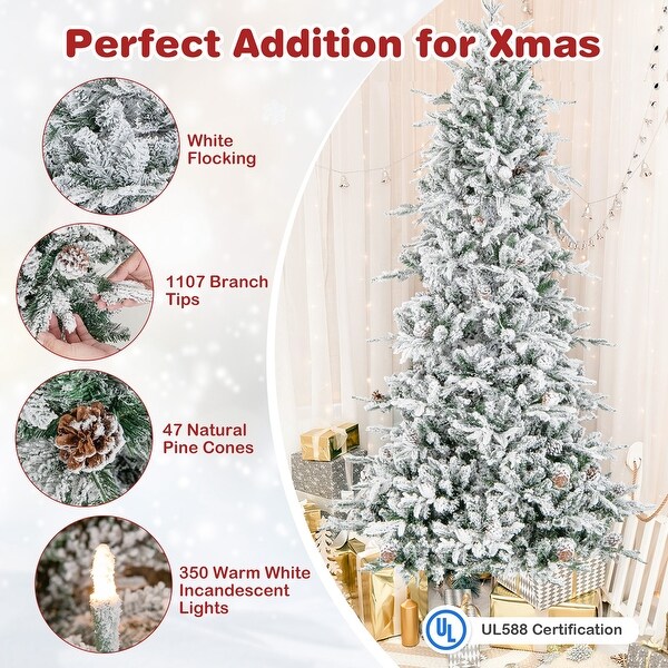 Costway 6 FT/7.5FT PreLit Christmas Tree Snow Flocked Hinged with