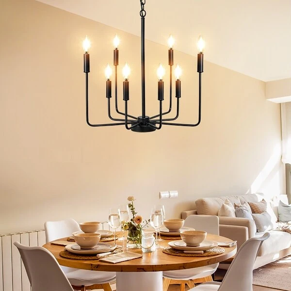 Depuley 8-Light Industrial Farmhouse Metal Candlelabrum Chandelier,Matte Black