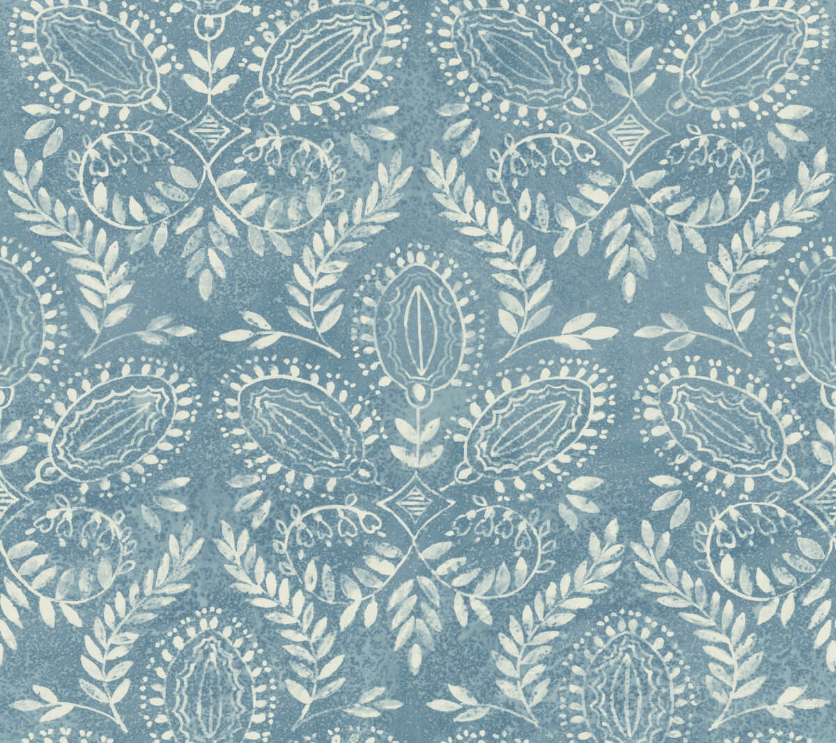 Sample Laurel Damask Wallpaper in Blue from the Bohemian Luxe Collection by Antonina Vella