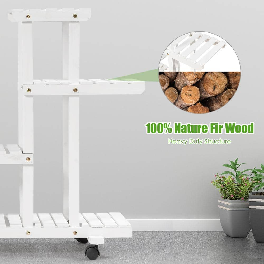 Costway 45.5 in. x 10 in. x 31.5 in. Ladder Indoor Outdoor White Wood Plant Stand (4-Tiers) GT3273