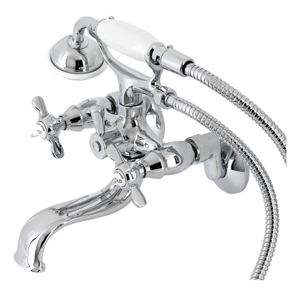 Kingston Brass Essex Wall Mount 3-Handle Claw Foot Tub Faucet with Hand Shower in Polished Chrome HKS245C