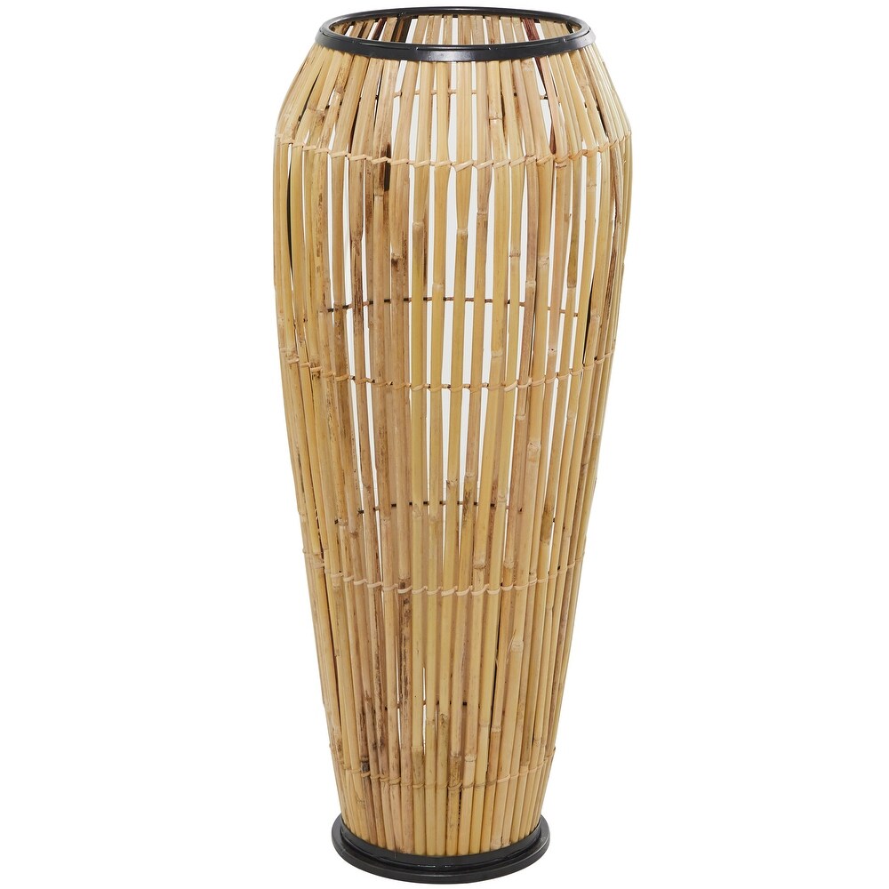 The Novogratz Brown Wicker Handmade Slatted Frame Vase with Black Metal Accents