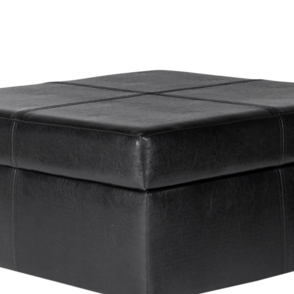 Leatherette Upholstered Wooden Ottoman With Hinged Storage  Black  ampBrown  Large   Transitional   Footstools And Ottomans   by Uber Bazaar  Houzz