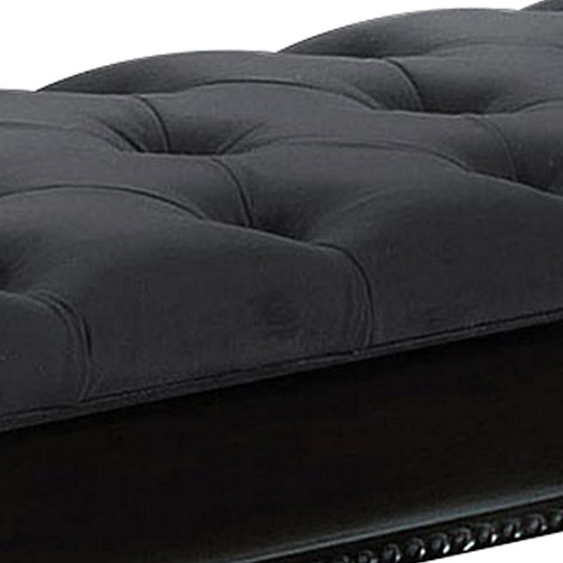 Fabric Padded Bench with Deep Button Tufting and Turned Legs， Black