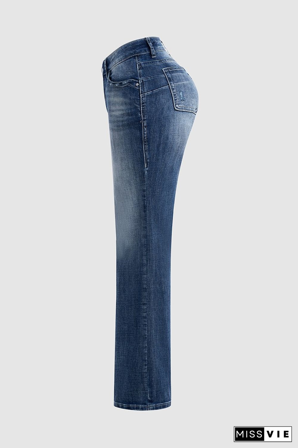 Ripped Low Waist Bootcut Jeans Without Belt