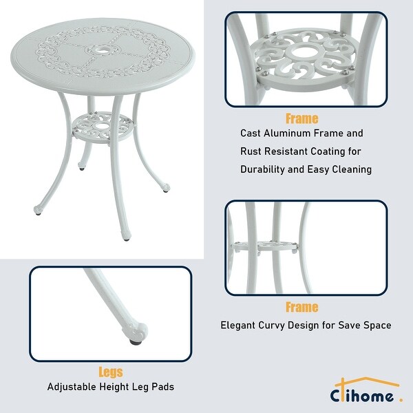 Clihome 3Piece Cast Aluminum Bistro Table Set with Umbrella Hole