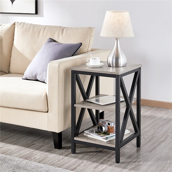 Yaheetech 3 Tier Sofa Side End Table with Shelf， X Shape SideTable