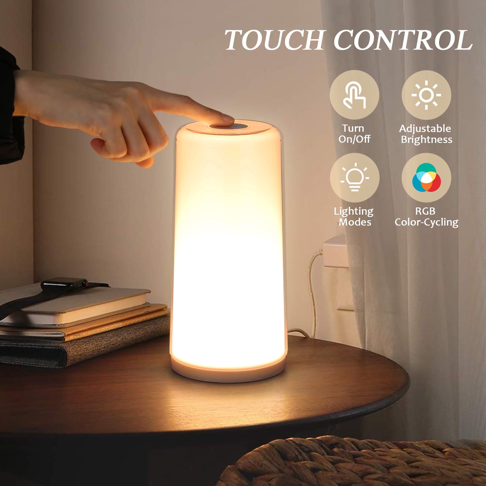 Albrillo Touch Sensor Bedside Lamp with Dimmable Warm White and RGB Color