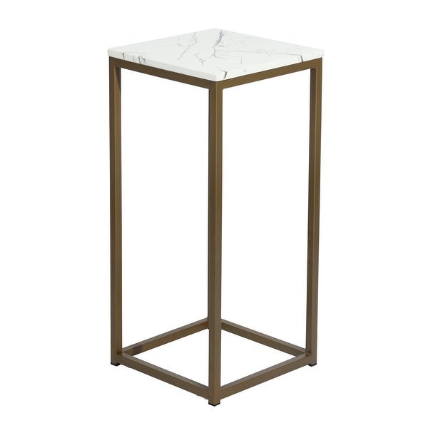 Set of 2 End Table Set， Square Side Tables， Marble panel and Gold frame