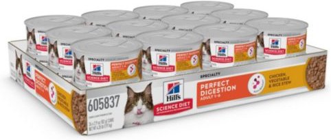 Hill's Science Diet Perfect Digestion Chicken， Vegetable and Rice Stew Adult Canned Cat Food， 2.9-oz， case of 24