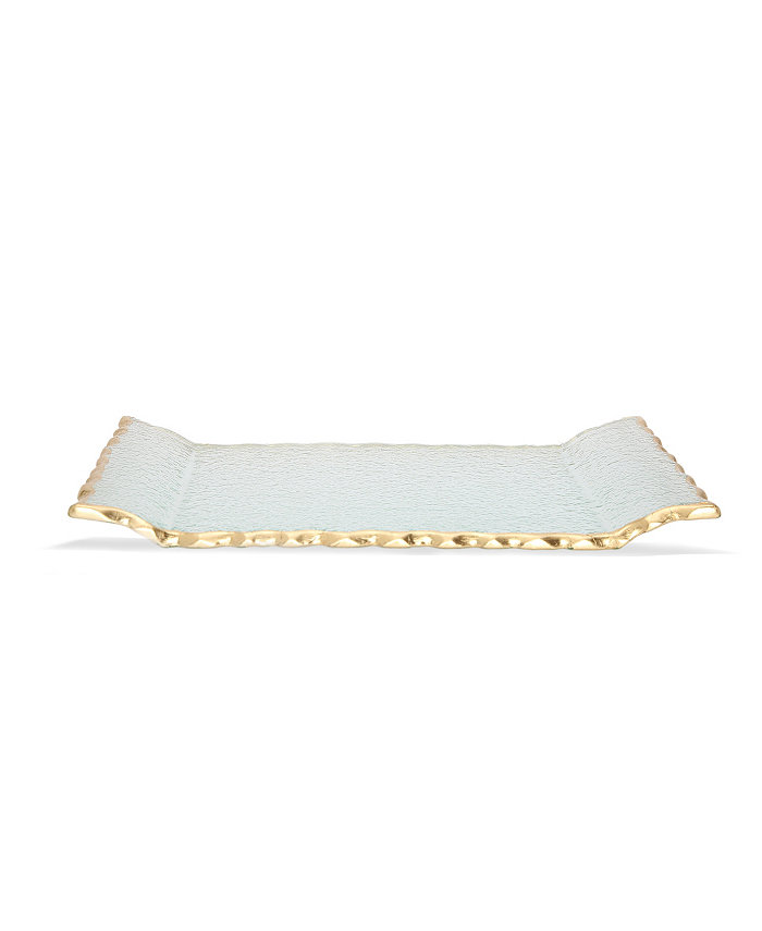 Classic Touch 11L Glass Oblong Tray With Gold Tray