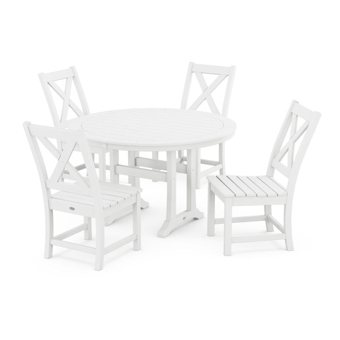 Polywood Braxton Side Chair 5-Piece Round Dining Set With Trestle Legs PWS1115-1