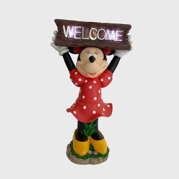 Minnie Mouse Solar Resin stone Statue With A Welcome Sign