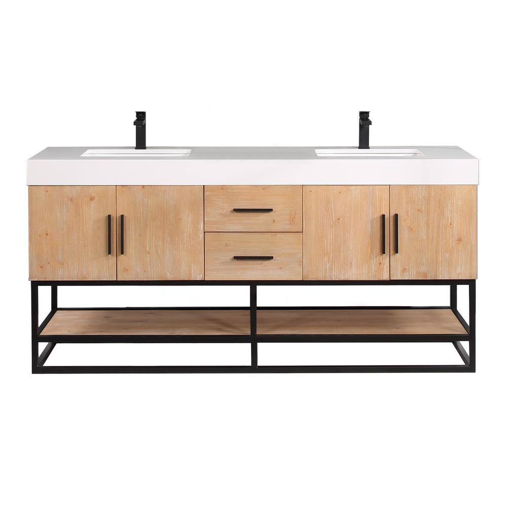 Altair Bianco 72 in. W x 22 in. D x 34 in . H Double Sink Bath Vanity in Light Brown with White Composite Stone Top 552072B-LB-WH-NM