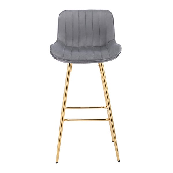 30 inches Bar Stools Set of 2， Velvet Bar Height Stools with Golden Base， Modern Counter Height Chair with Footrest (Gray)