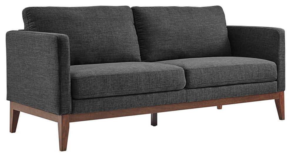 Retro Modern Sofa  Dark Oak Wooden Legs With Beige Linen Fabric Seat   Transitional   Sofas   by Decorn  Houzz