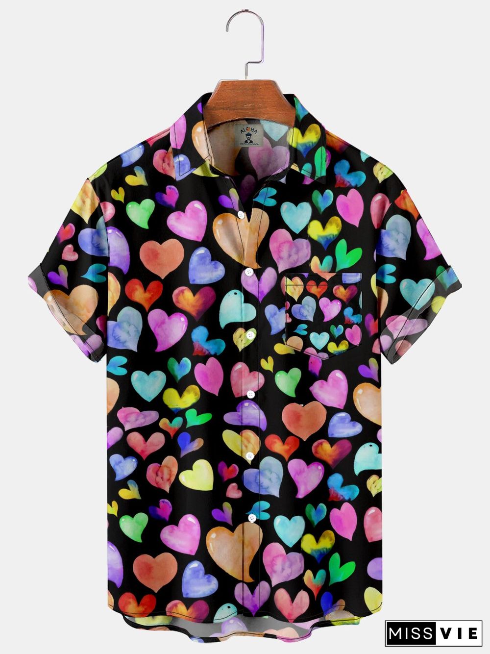 Fashion Valentine's Day Heart Print Short Sleeve Shirt