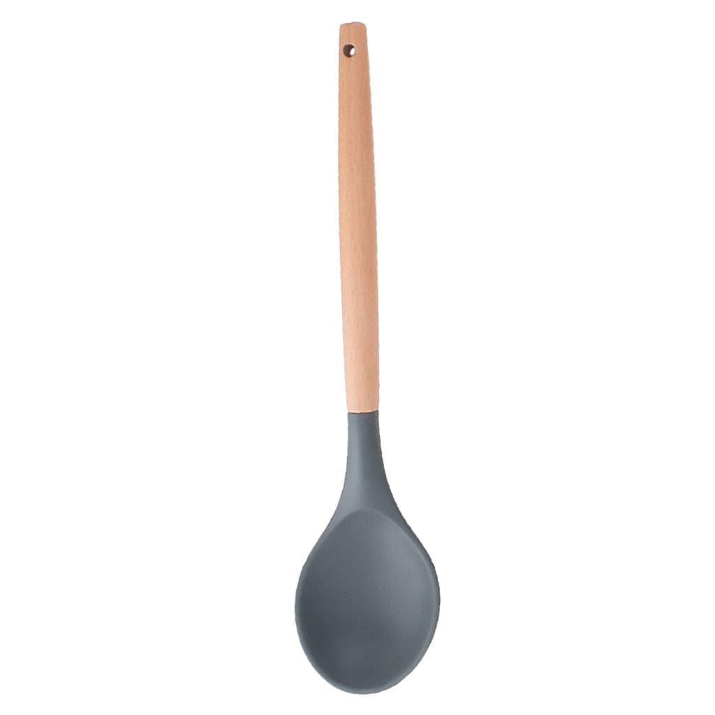 Kitchen Utensils, Silicone Cooking Kitchen Utensils with Resistant Silicone And Wooden Handle Turner Spatula Spoon Tongs Whisk Cookware F