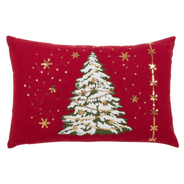 Saro Lifestyle Christmas Tree Pillow With Led Lights Decorative Pillow Cover