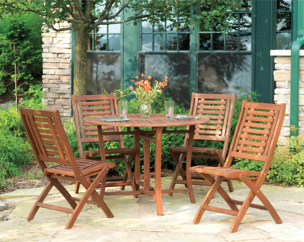 5 Piece 43 quotRound Eucalyptus Folding Dining Set   Transitional   Outdoor Dining Sets   by Outdoor Interiors  Houzz