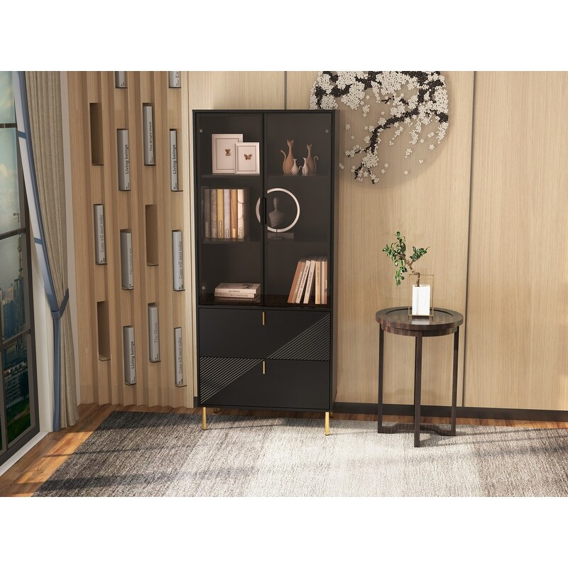 Wine Cabinet with Drawers and Doors  Black Gold High Wine Rack