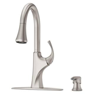 Pfister Miri Single-Handle Pull-Down Sprayer Kitchen Faucet with Soap Dispenser in Spot Defense Stainless Steel F-529-7MRGS