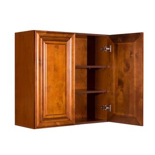 LIFEART CABINETRY Cambridge Assembled 27x30x12 in. Wall Cabinet with 2 Doors 2 Shelves in Chestnut AC-W2730