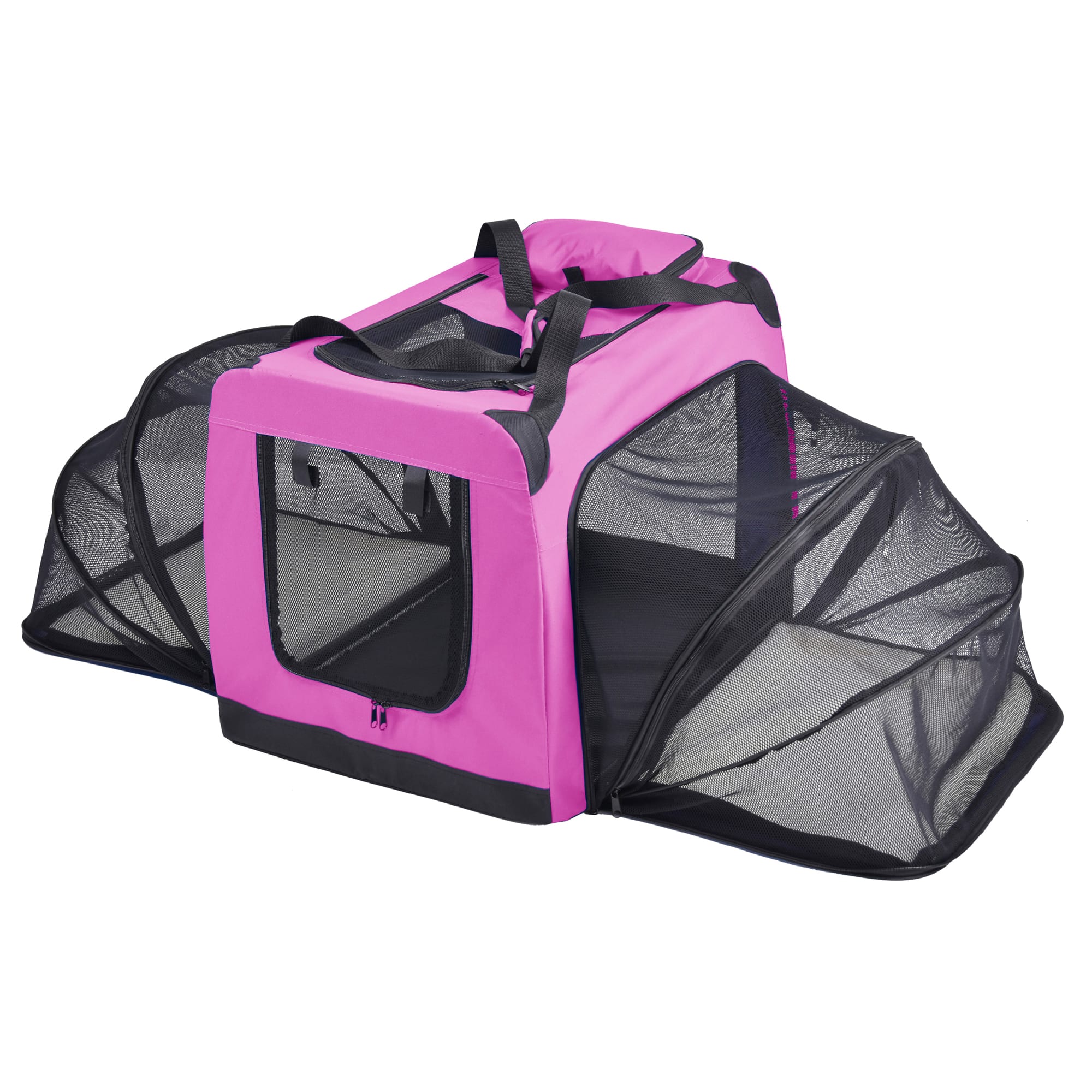 Pet Life Pink Hounda Accordion Metal Framed Soft-Folding Collapsible Expandable Dog Crate， 31.9