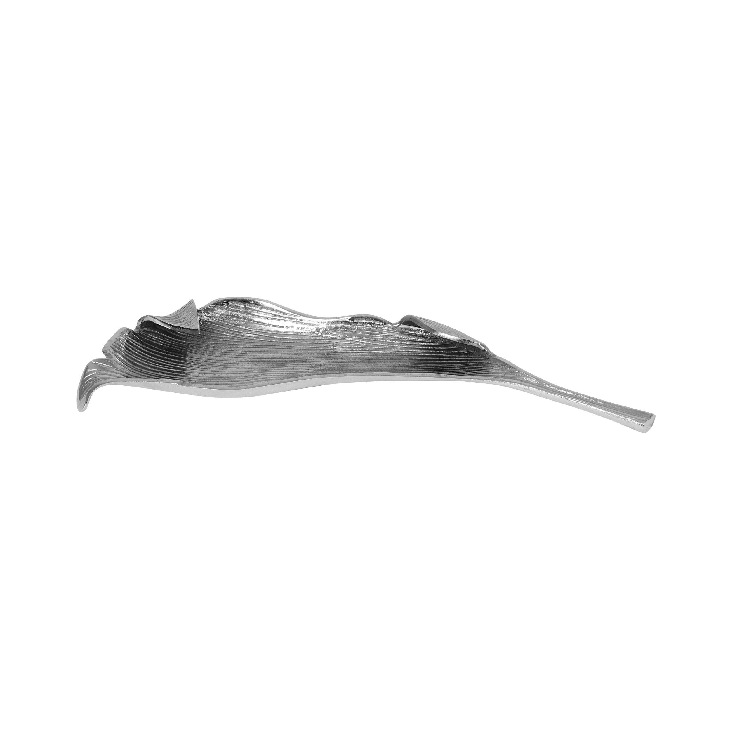 Mooney Handmade Aluminum Decorative Leaf Platter, Raw Nickel