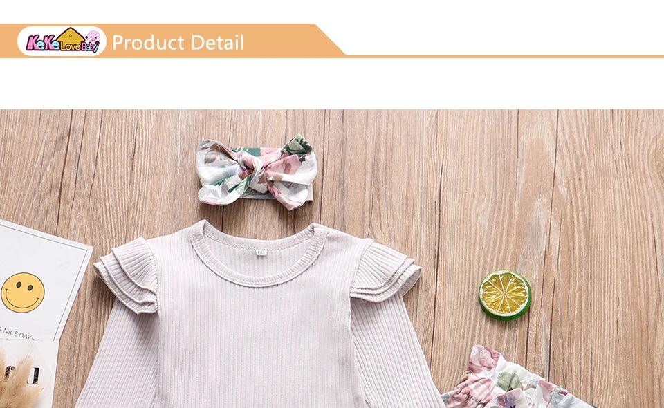 Autumn Baby Girl Clothes Sets Fashion Toddler Outfits Long Sleeve Tops Flower Pants Headband Cute 3Pcs Newborn Infant Clothing