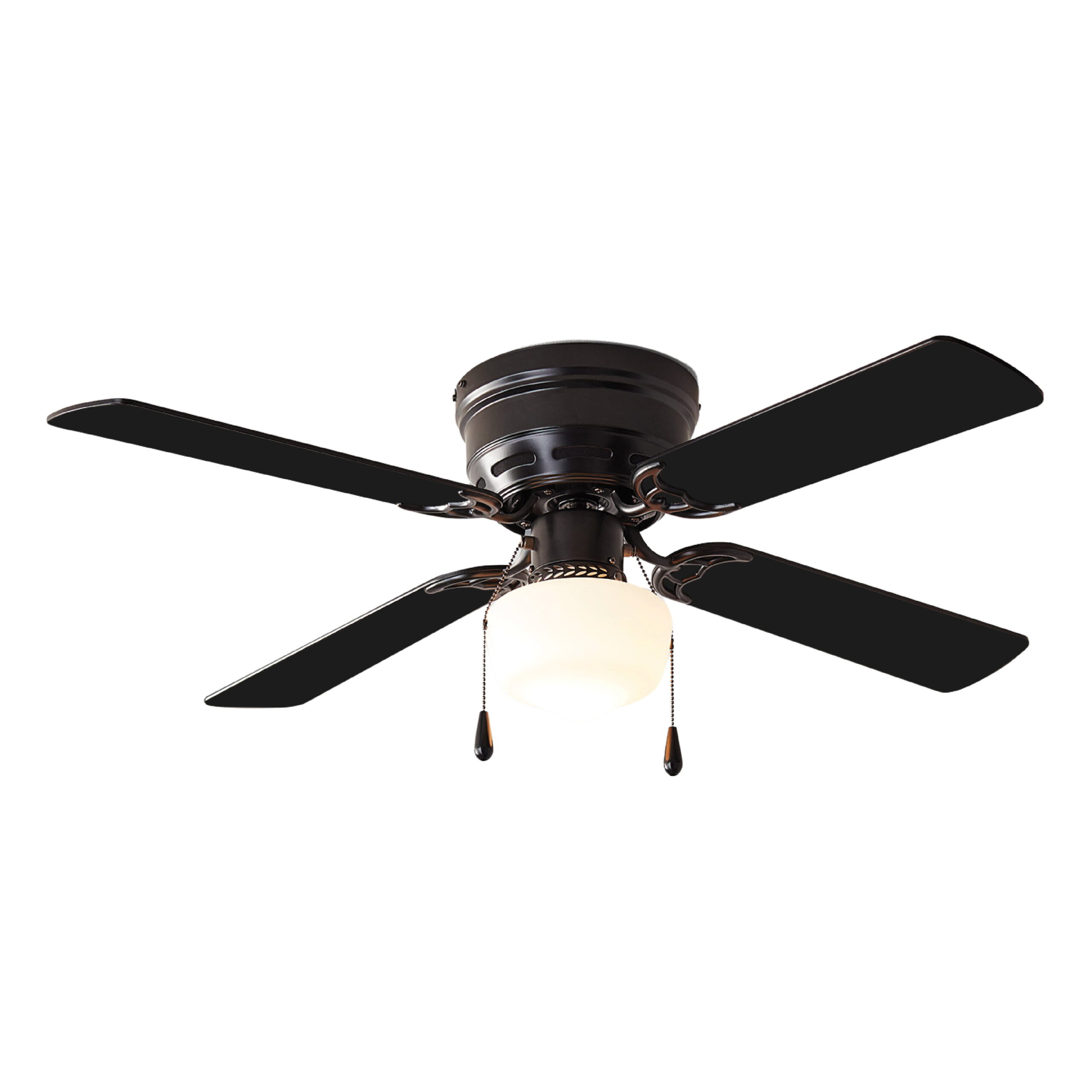 Mainstays 42 inch Hugger Indoor Ceiling Fan with Light Kit， Black， 4 Blades， Reverse Airflow