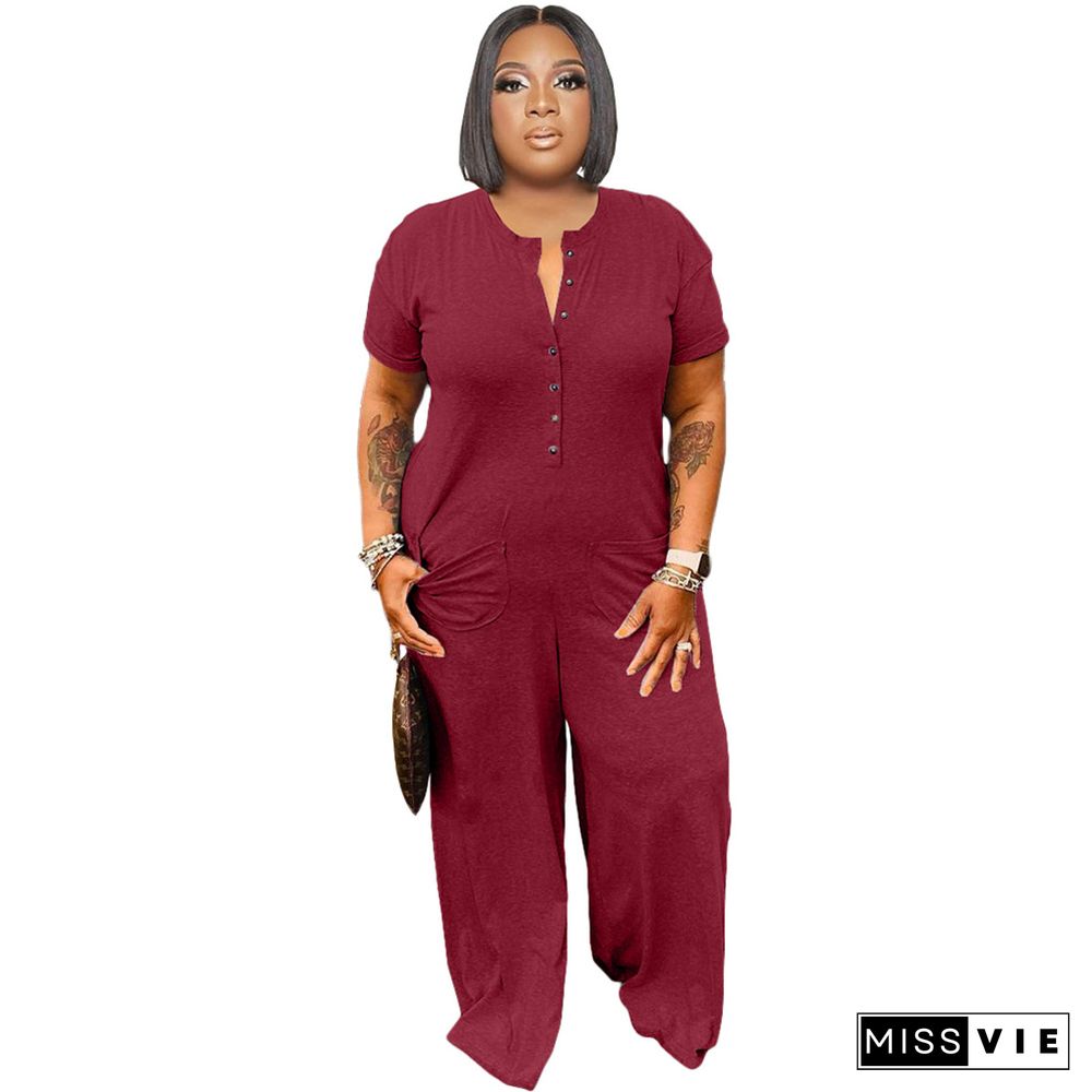 Short Sleeve Loose Casual Plus Size Jumpsuit