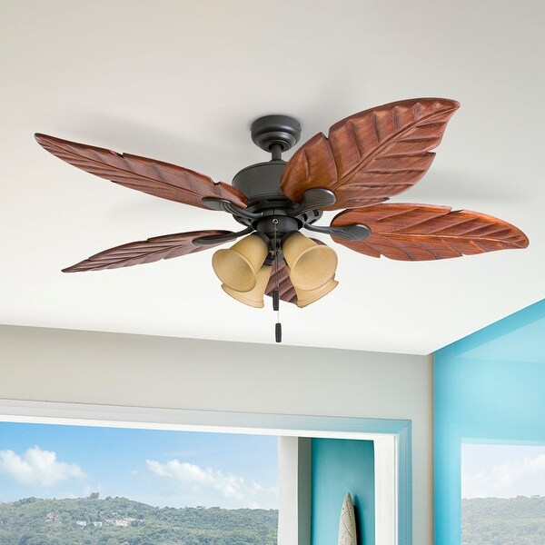 Honeywell Royal Palm Bronze Tropical LED Ceiling Fan with Light， Hand Carved Blades - 52-inch Shopping - The Best Deals on Ceiling Fans | 27985754