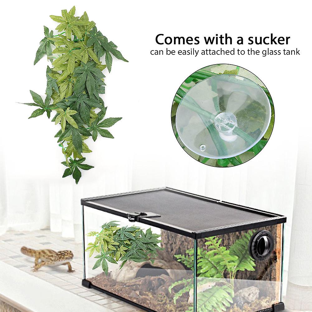 Green Artificial Plant Fake Leaves Aquarium Fish Tank Reptile Terrarium Ornaments Decor 40cm