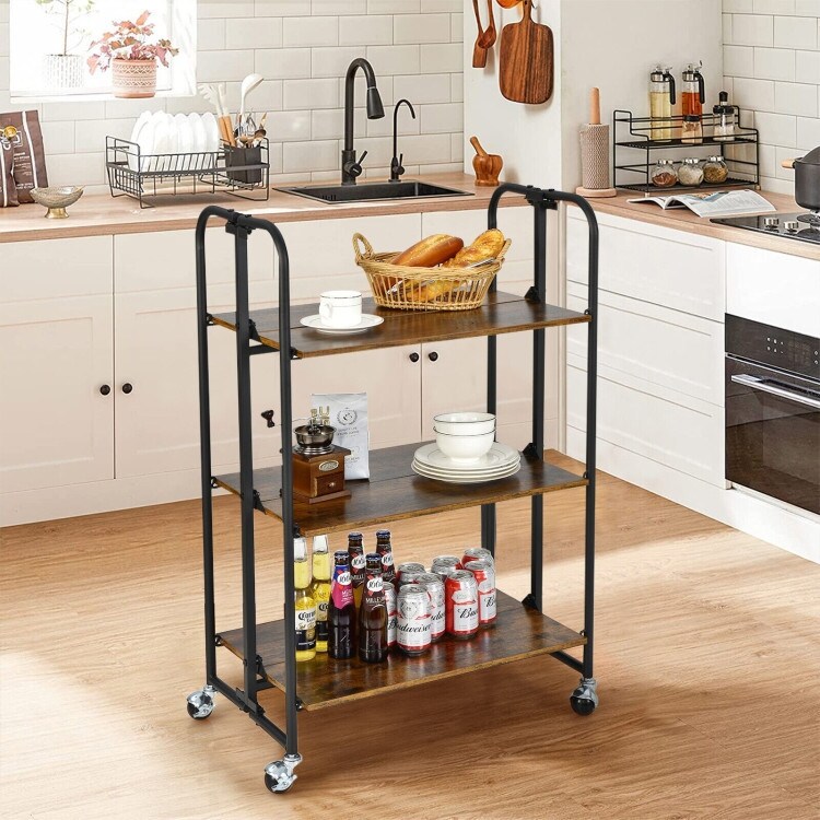 3 tier Plant Stand  Particleboard and Iron Frame Display Stand  Mini Portable Kitchen Serving Cart With Storage Shelves