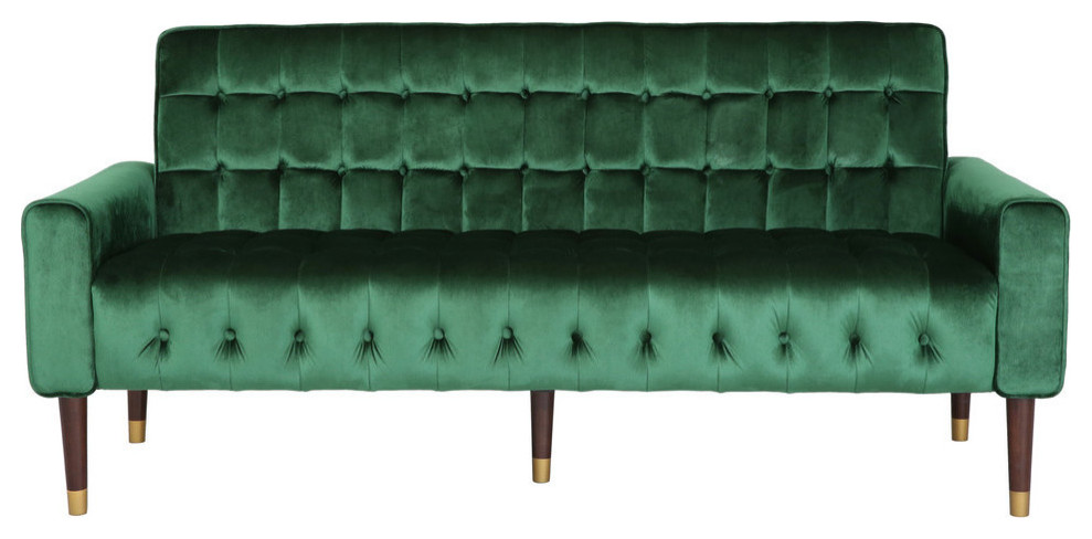 Adan Tufted Velvet Sofa With Gold Tipped Tapered Legs   Midcentury   Sofas   by GDFStudio  Houzz