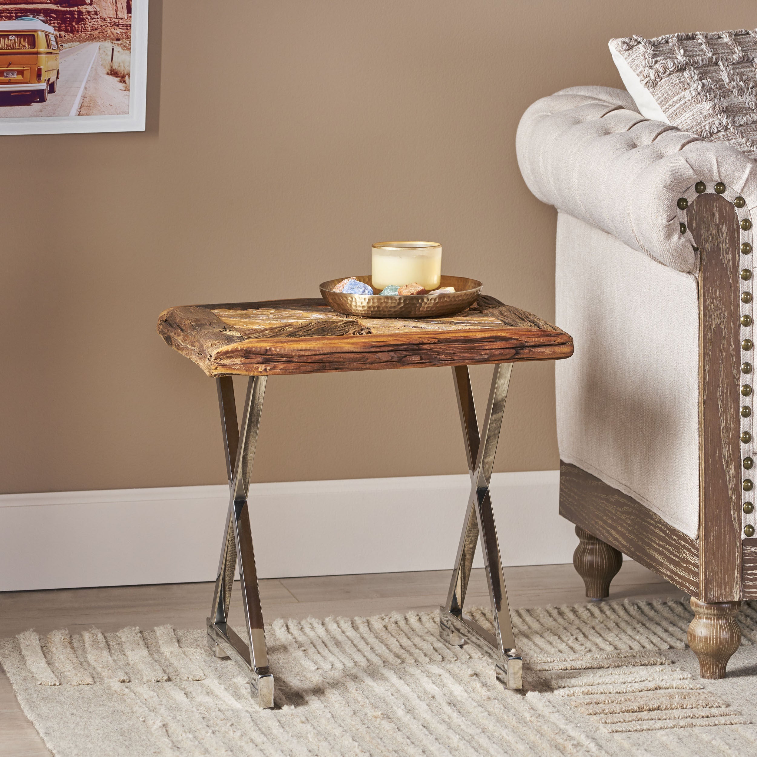 Pulaski Handcrafted Boho Wooden End Table