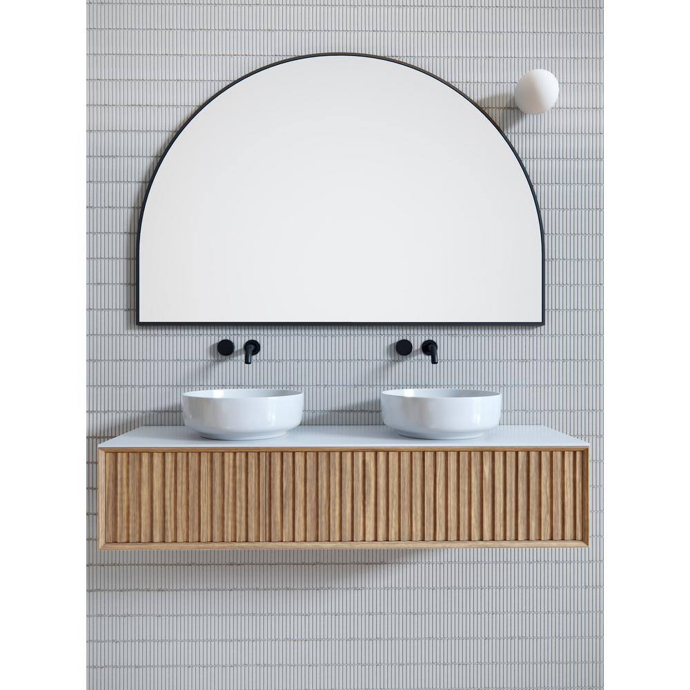 Glass Warehouse 60 in. W x 40 in. H Framed Arched Bathroom Vanity Mirror in Black SF-ARC-60X40-B