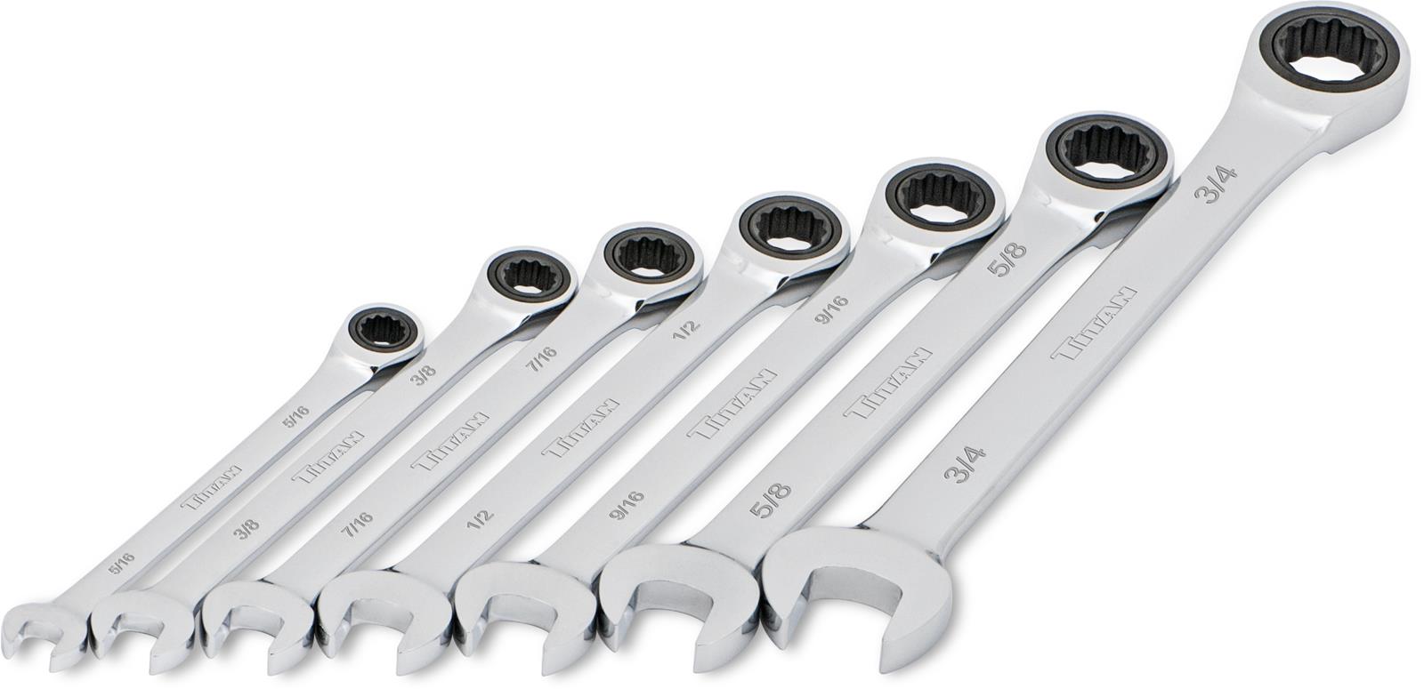 Titan Tools 17350 Titan 7-Piece SAE Ratcheting Combination Wrench Sets