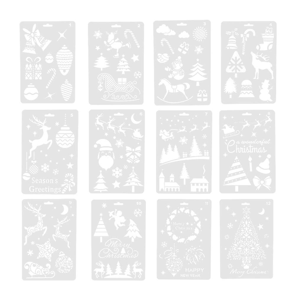 12pcs Christmas Drawing Painting Stencils For Walls Painting Scrapbooking Stamp Album Decor Embossing Paper Template