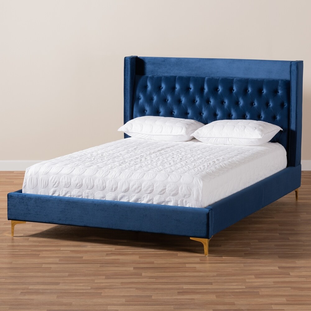 Contemporary Velvet Upholstered Tufted Glam Platform Bed