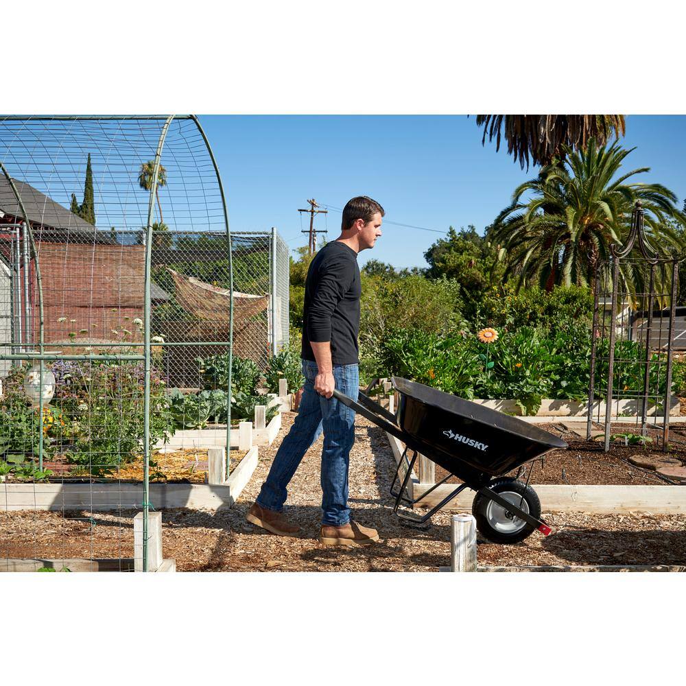 Husky 6 cu. ft. Steel Wheelbarrow with Flat Free Tire HWB3016