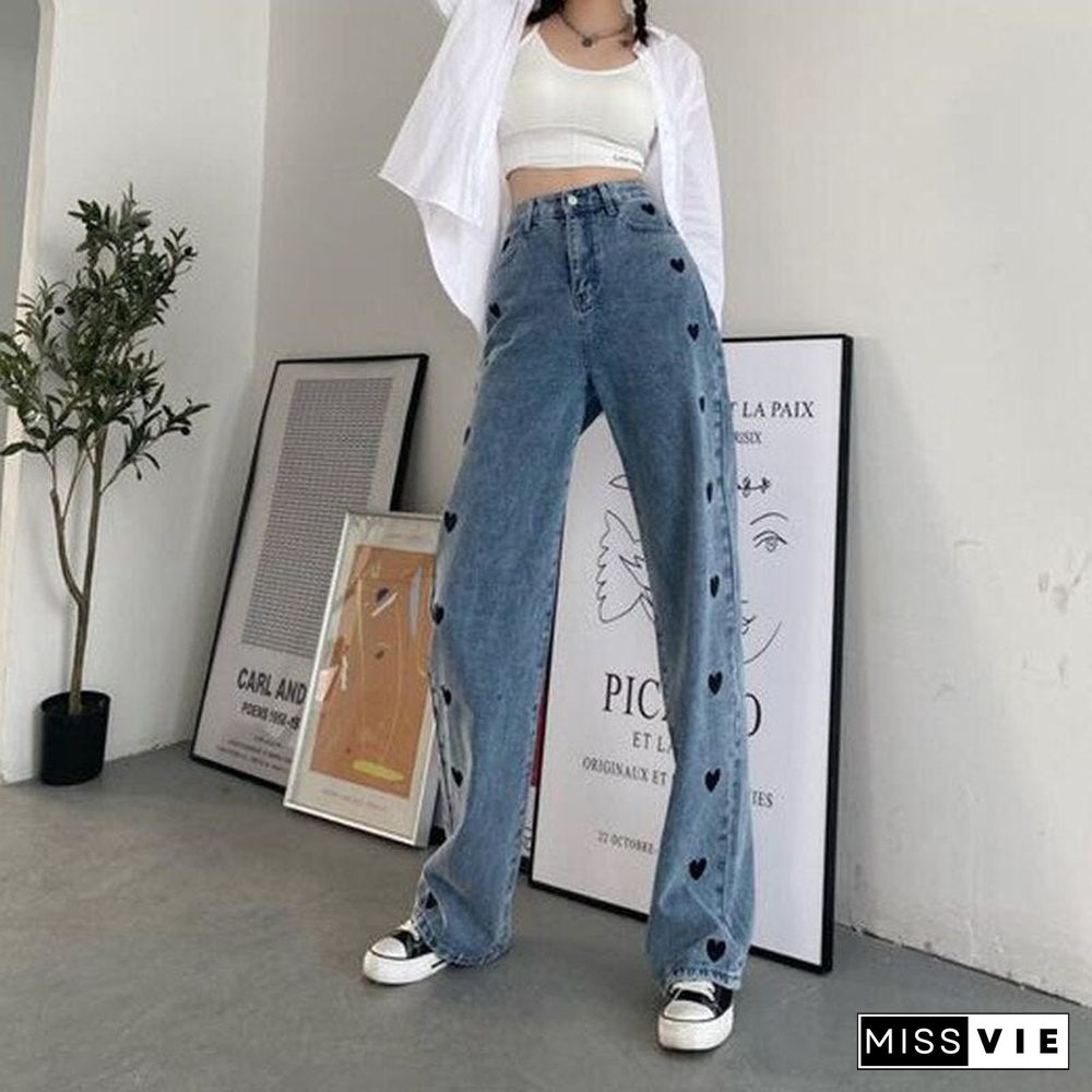 Woman Jeans High Waist Clothes Wide Leg Denim Clothing Blue Streetwear Vintage Quality Fashion Harajuku Straight Pants